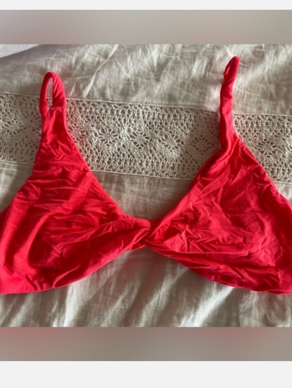 SKIMS Bright Red Pinkish Triangle Bralette Large Barely Worn Pull Over Light